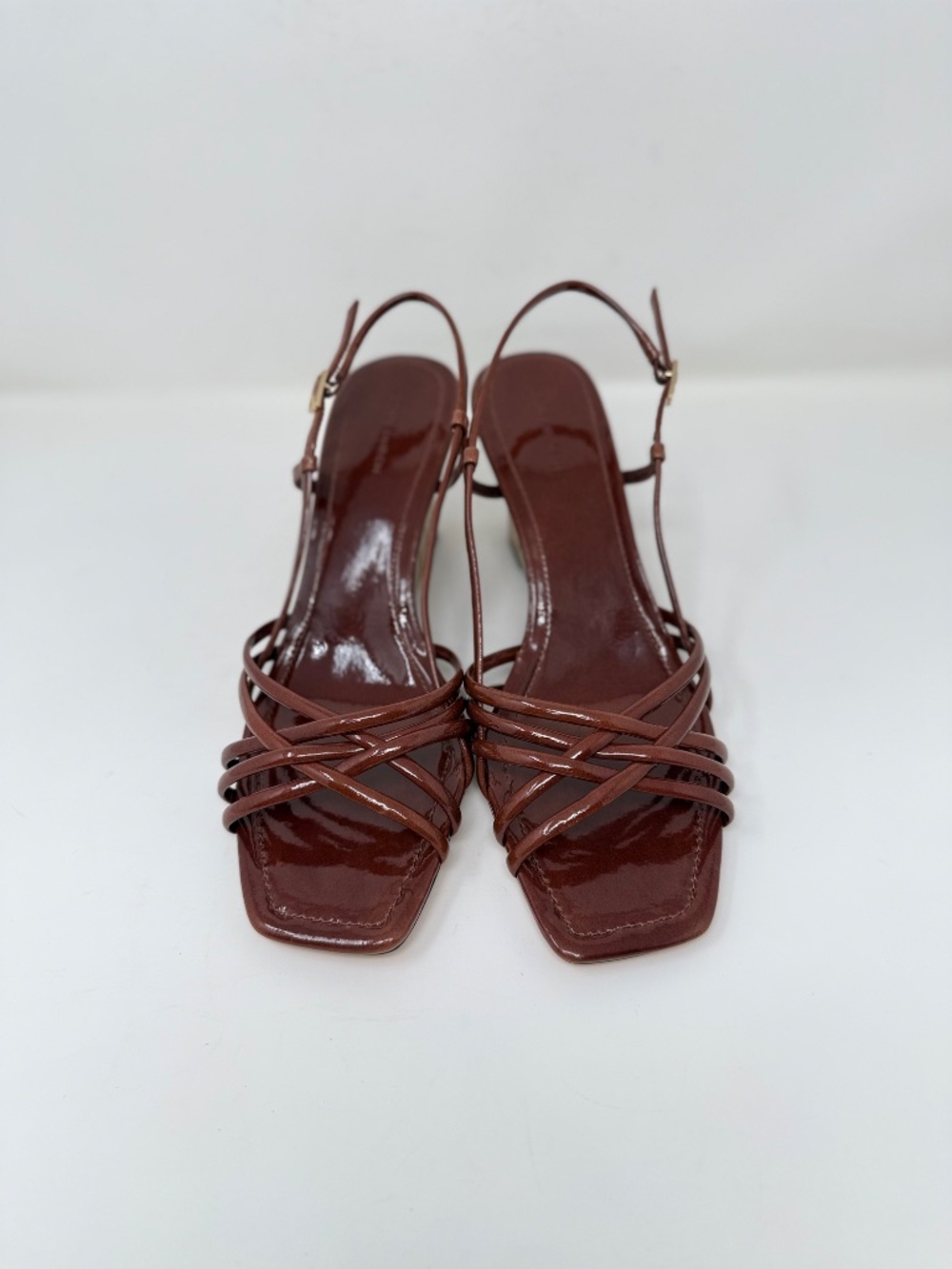 New Tory Burch Multi Strap Wedge Sandal Russet Brown Sz US 9.5 - Picture 7 of 13
